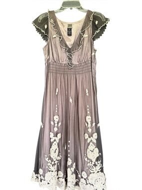 Anthropologie Lithe Laurel Run Embroidered Tulle Lace Dress SZ 4 Edwardian Style